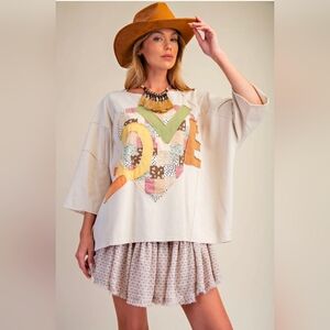 Large Oversized Easel Love Patchwork Top-NWT